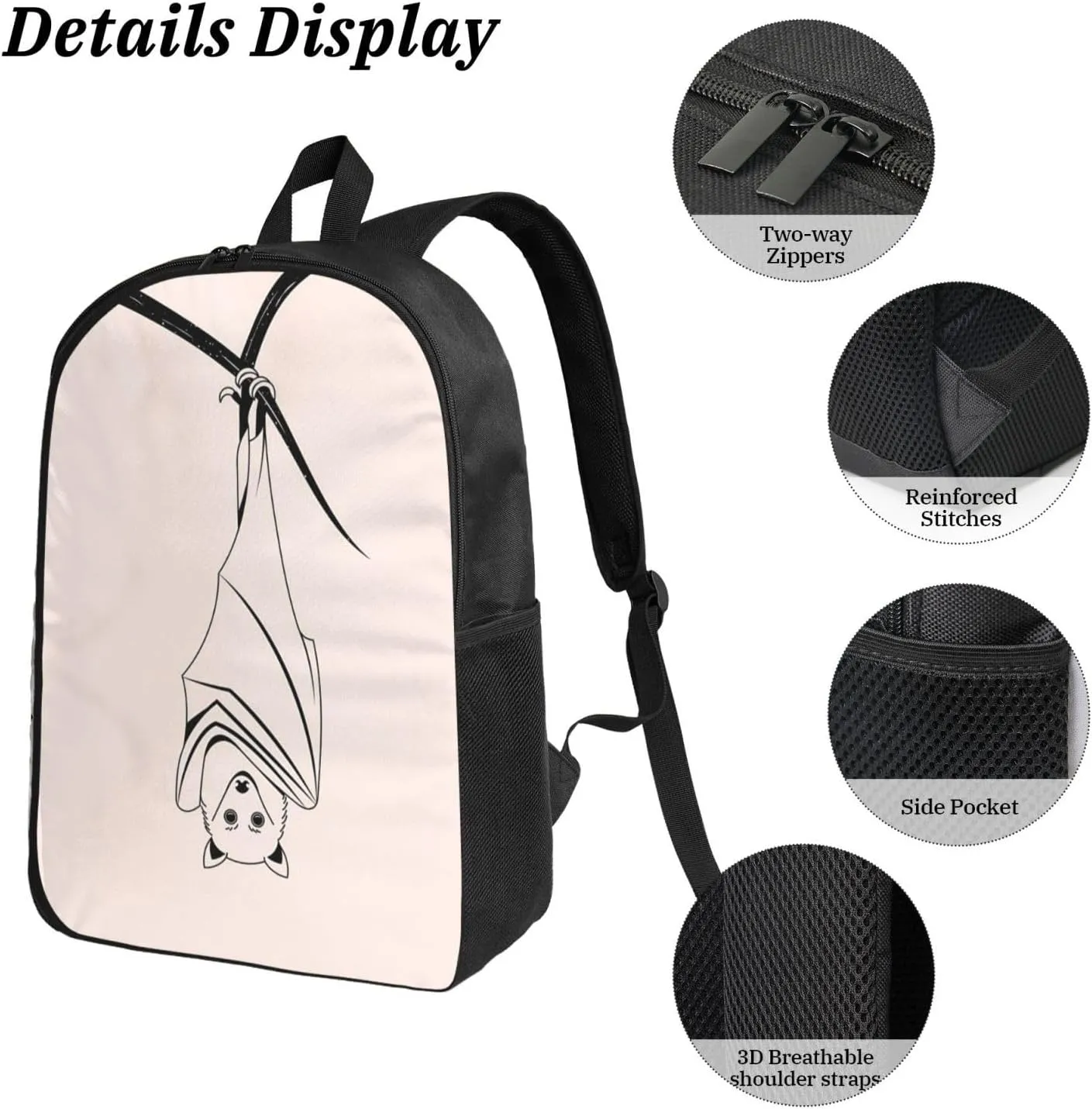 Backpack Lunch Box and Bag 3PCS Large Capacity Travel Backpack Suitable Work Outdoor Sport for Woman Man Upside-down Bat