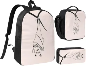 Backpack Lunch Box and Bag 3PCS Large Capacity Travel Backpack Suitable Work Outdoor Sport for Woman Man Upside-down Bat