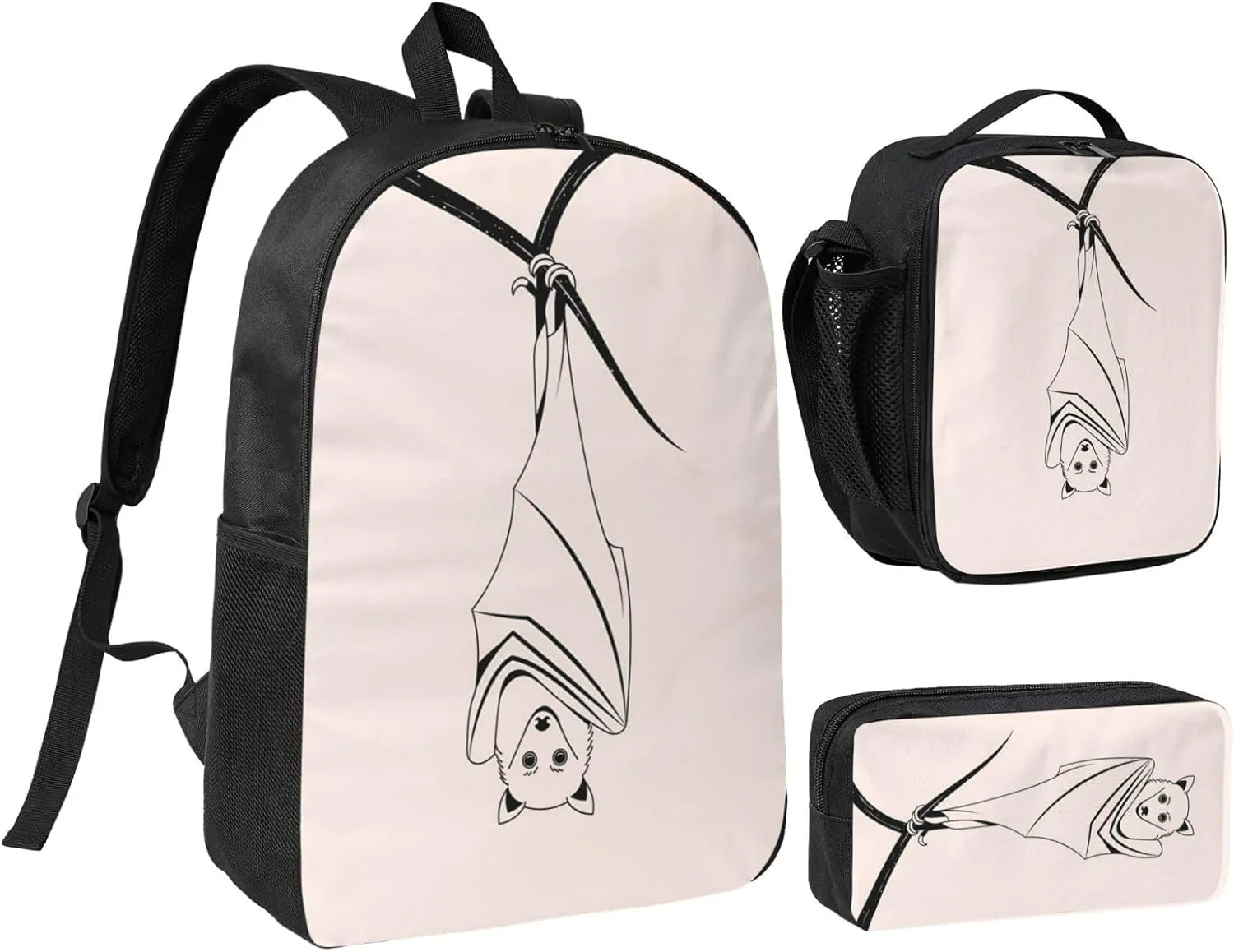 Backpack Lunch Box and Bag 3PCS Large Capacity Travel Backpack Suitable Work Outdoor Sport for Woman Man Upside-down Bat