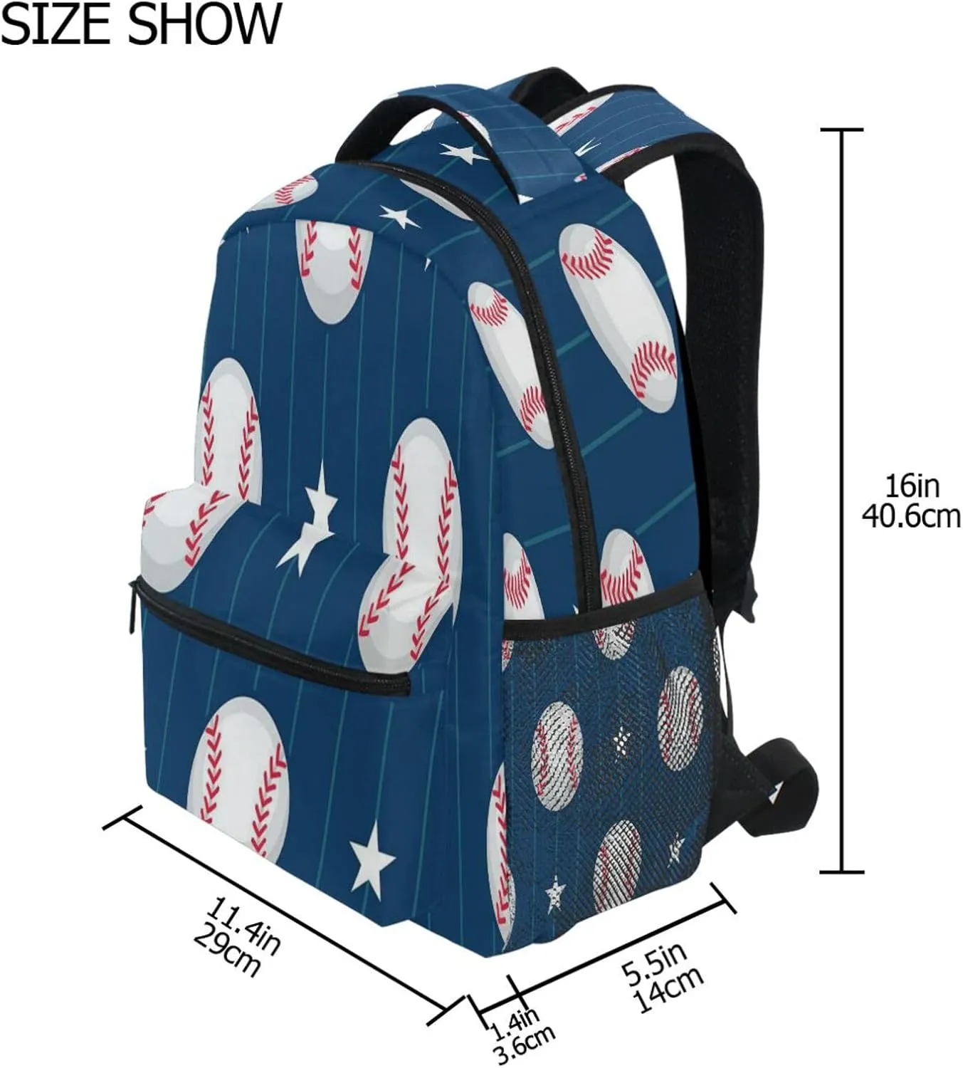 Backpacks for Teacher Nurse Waterproof Outdoor Backpack with Chest Strap for Travel Trip Blue and White Baseball Stars