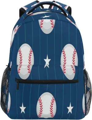 Backpacks for Teacher Nurse Waterproof Outdoor Backpack with Chest Strap for Travel Trip Blue and White Baseball Stars