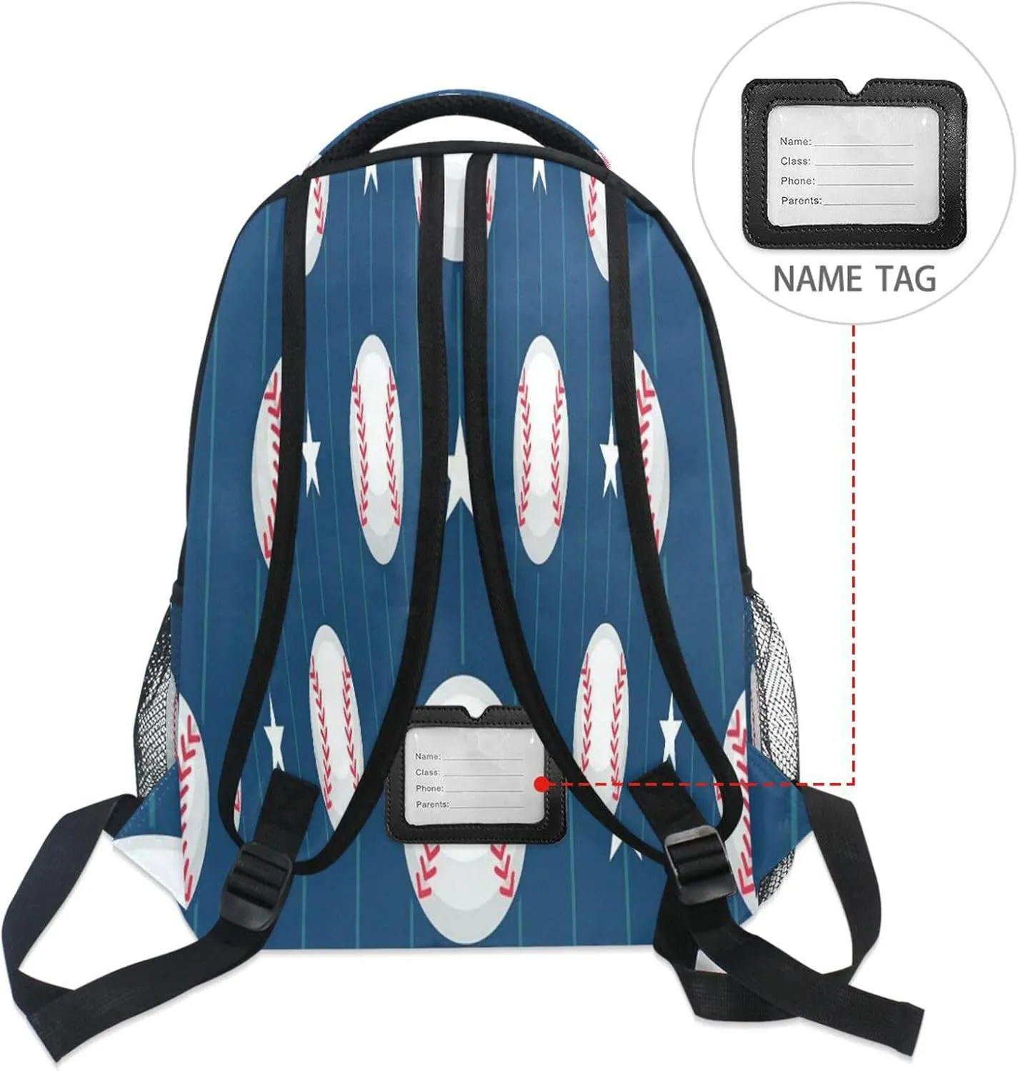 Backpacks for Teacher Nurse Waterproof Outdoor Backpack with Chest Strap for Travel Trip Blue and White Baseball Stars