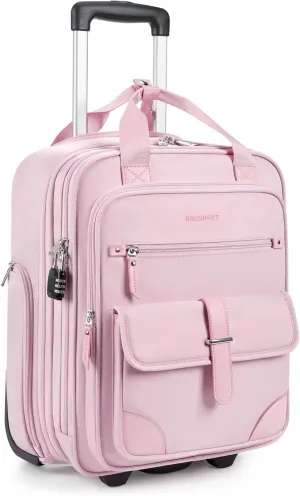 BAGSMART Carry on Luggage with Wheels, 16-inch Underseat Travel Suitcase Airline approved, Lightweight Softside Carry-on Luggage for Airplanes Women Overnight Rolling Bags for Short Trip, Baby Pink