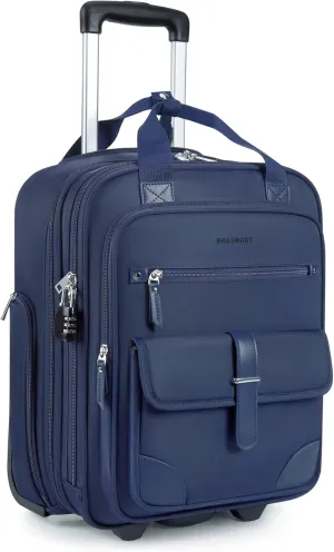 BAGSMART Carry on Luggage with Wheels, 16-inch Underseat Travel Suitcase Airline approved, Lightweight Softside Carry-on Luggage for Airplanes Women Overnight Rolling Bags for Short Trip, Navy Blue