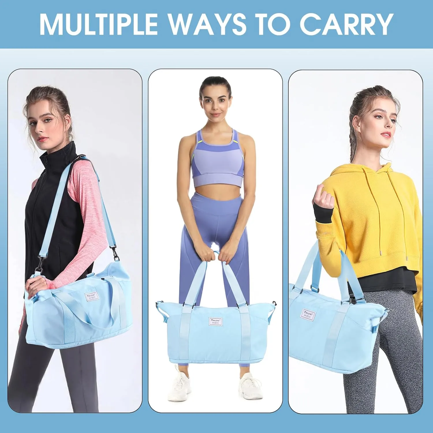 BALEINE Travel Tote Bag for Women, Weekender Carry-on Tote, Large Duffel Bag Gym Bag Overnight Bag with Wet Compartment