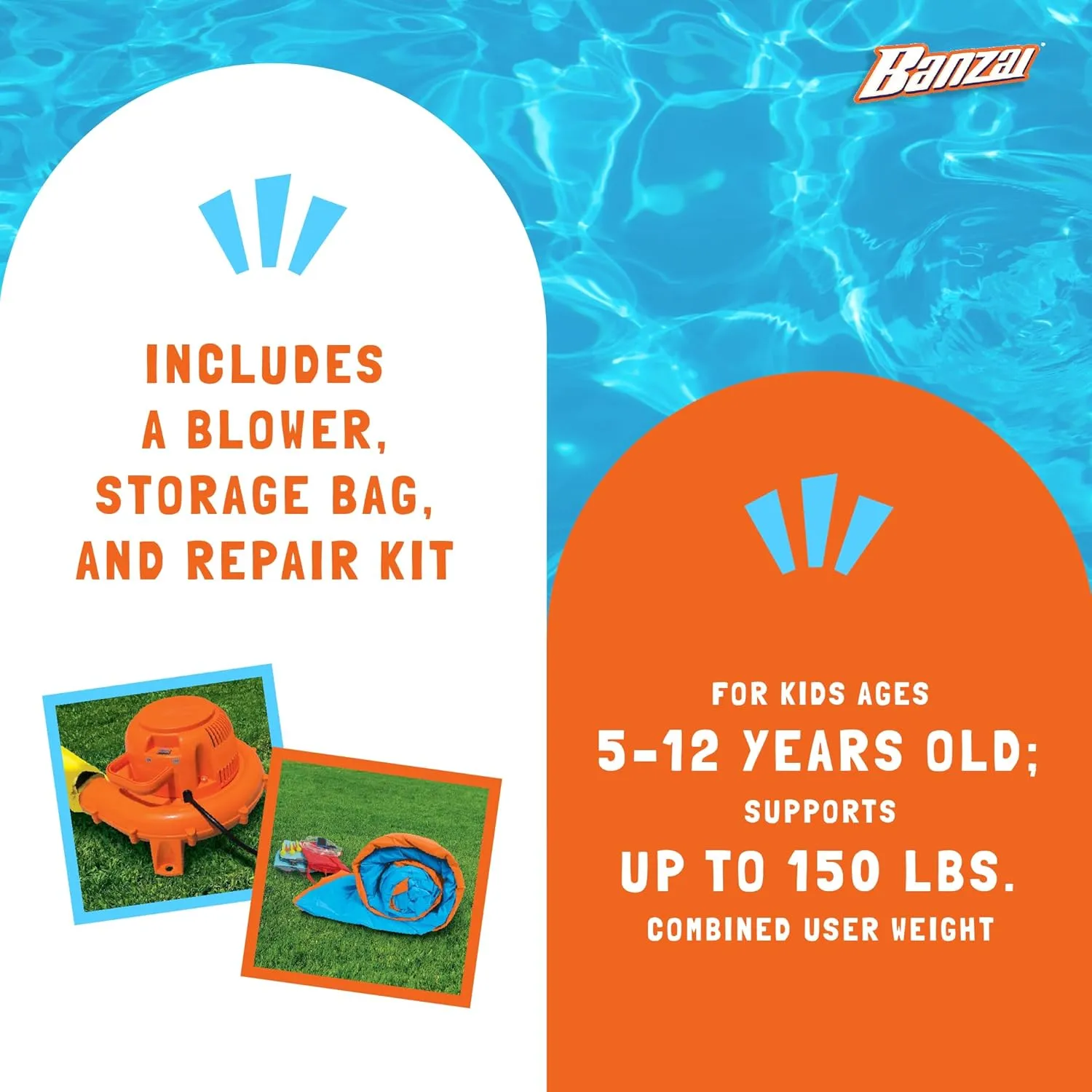 Banzai Lazy River Inflatable Water Park with Waterslide, Water Cannon, and Splash Pool