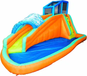 Banzai Surf Rider Large Inflatable Outdoor Aqua Lagoon Water Slide Splash Park with Climbing Wall, Tunnel Slide, and Splash Pool, for Kids Ages 5-12