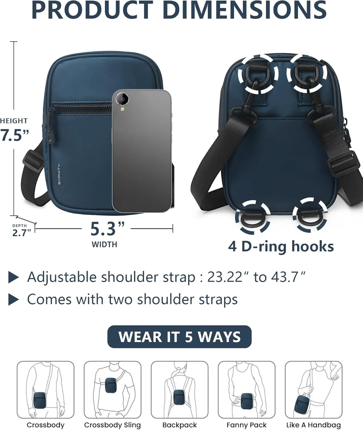 BAPHITY Crossbody Bag Sling Purses for Women Trendy, Convertible Multi Position Fanny Back Pack Sling Bag for Women Cross Body