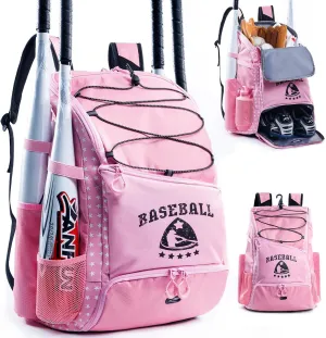 Baseball Bag for Youth & Adult with 4 Bat Sleeves - Softball Bat Bag with Shoe Compartment - Baseball Backpack for T-Ball, Softball Equipment, Baseball Gear, Baseball Bags for Boys 8-12