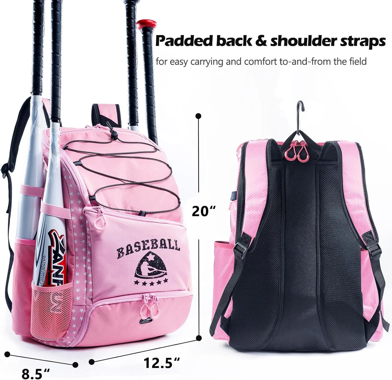 Baseball Bag for Youth & Adult with 4 Bat Sleeves - Softball Bat Bag with Shoe Compartment - Baseball Backpack for T-Ball, Softball Equipment, Baseball Gear, Baseball Bags for Boys 8-12