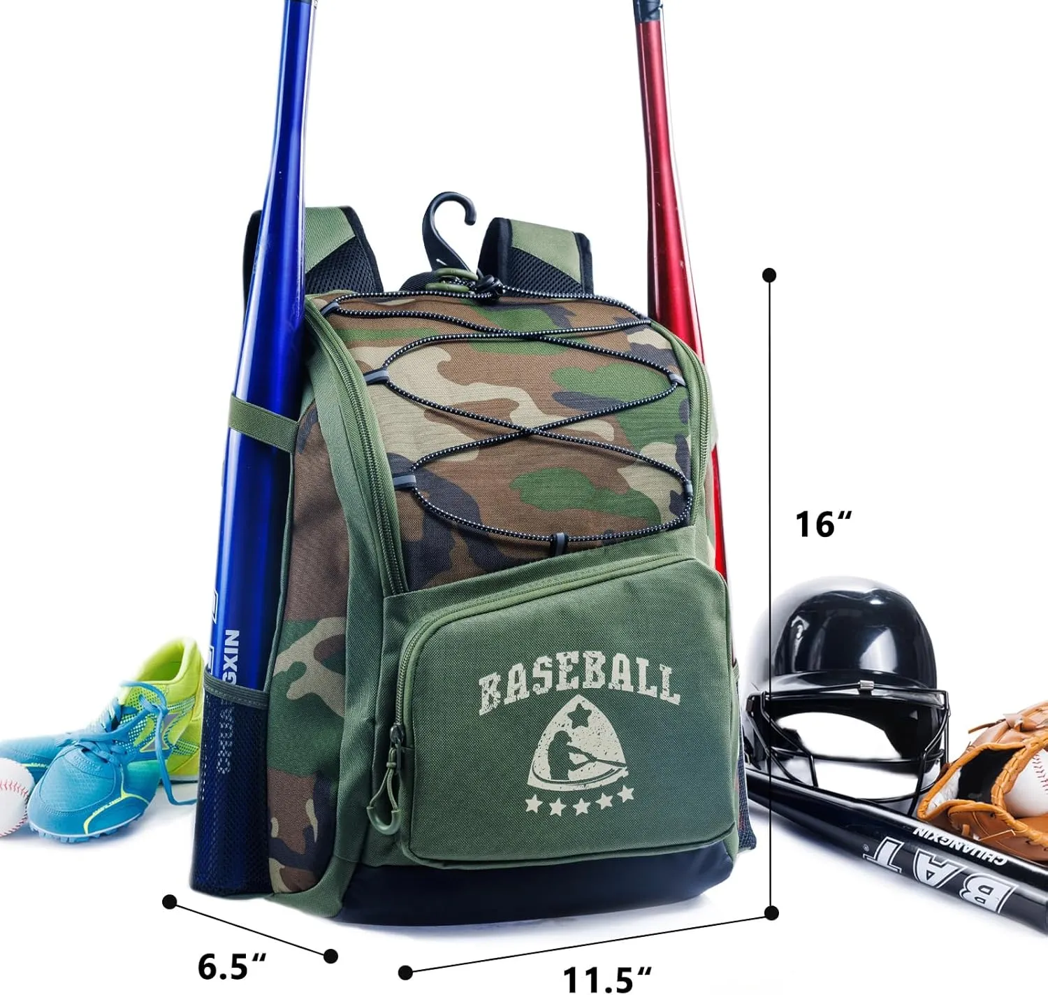 Baseball Bag for Youth & Adult with 4 Bat Sleeves - Softball Bat Bag with Shoe Compartment - Baseball Backpack for T-Ball, Softball Equipment, Baseball Gear, Baseball Bags for Boys 8-12