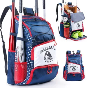 Baseball Bag for Youth & Adult with 4 Bat Sleeves - Softball Bat Bag with Shoe Compartment - Baseball Backpack for T-Ball, Softball Equipment, Baseball Gear, Baseball Bags for Boys 8-12