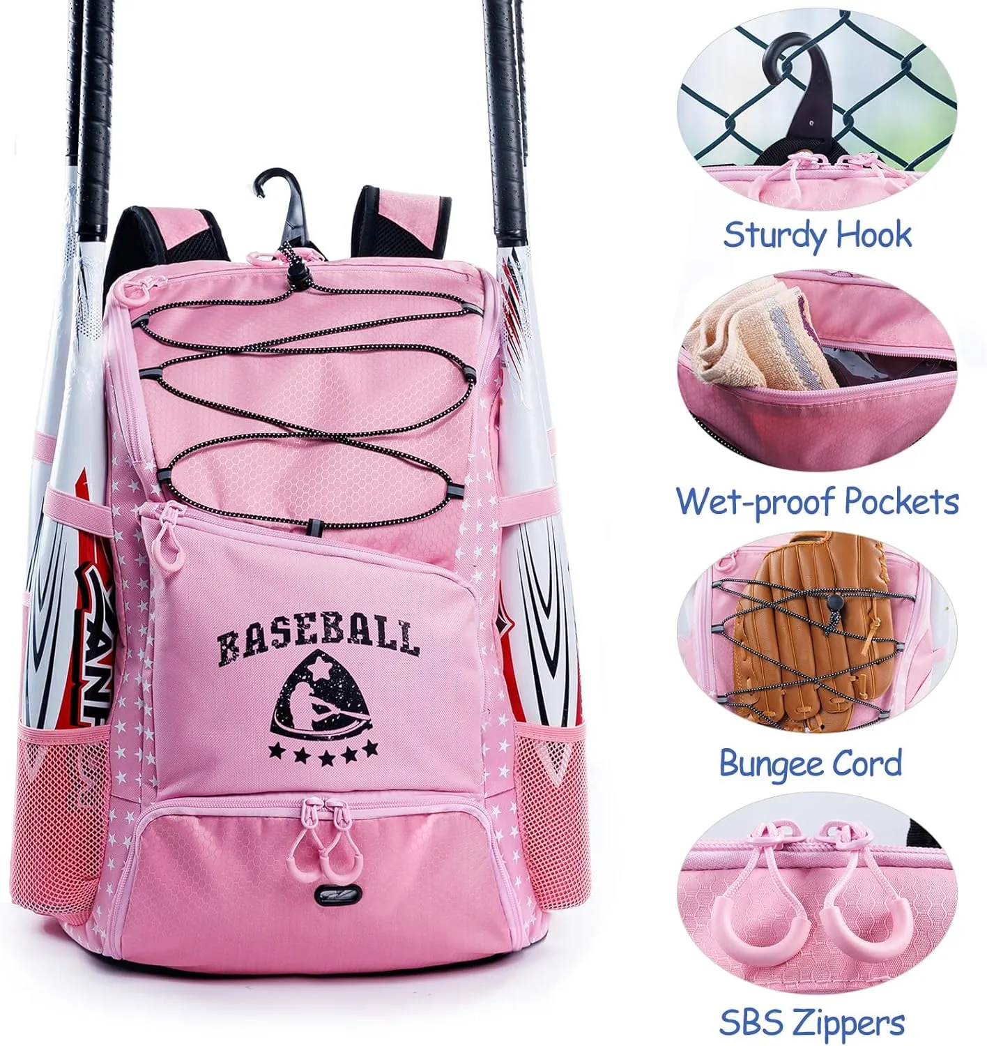Baseball Bag for Youth & Adult with 4 Bat Sleeves - Softball Bat Bag with Shoe Compartment - Baseball Backpack for T-Ball, Softball Equipment, Baseball Gear, Baseball Bags for Boys 8-12