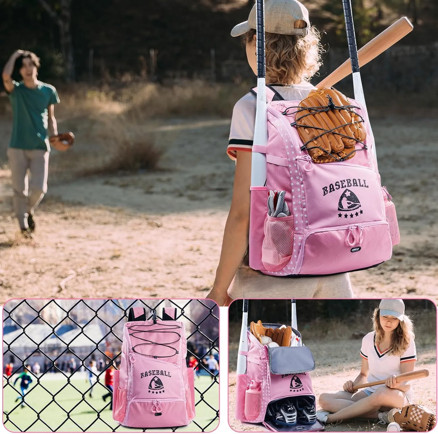 Baseball Bag for Youth & Adult with 4 Bat Sleeves - Softball Bat Bag with Shoe Compartment - Baseball Backpack for T-Ball, Softball Equipment, Baseball Gear, Baseball Bags for Boys 8-12