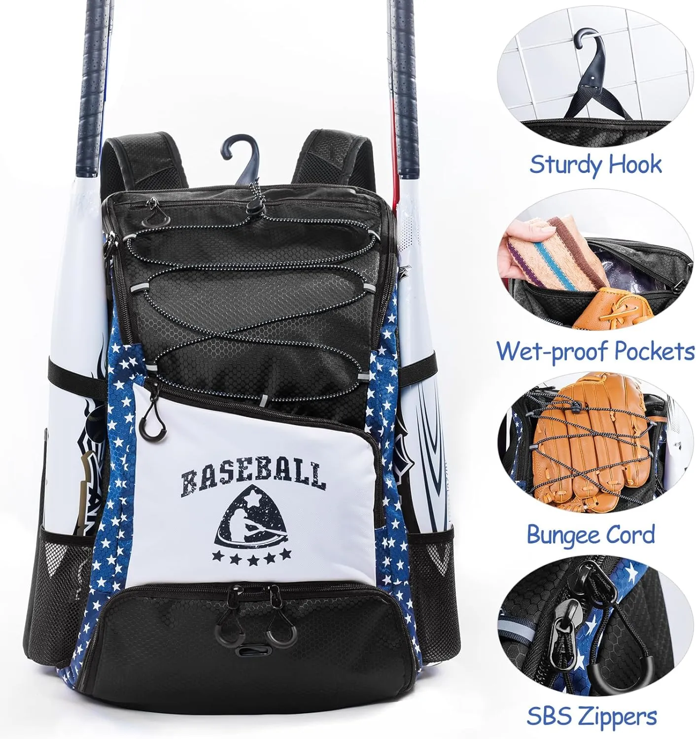 Baseball Bag for Youth & Adult with 4 Bat Sleeves - Softball Bat Bag with Shoe Compartment - Baseball Backpack for T-Ball, Softball Equipment, Baseball Gear, Baseball Bags for Boys 8-12