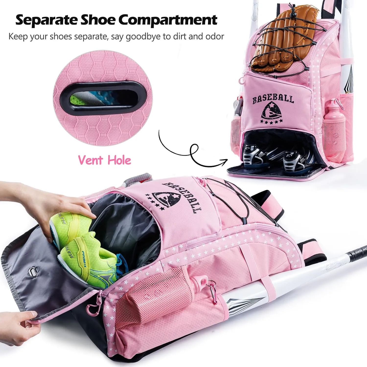 Baseball Bag for Youth & Adult with 4 Bat Sleeves - Softball Bat Bag with Shoe Compartment - Baseball Backpack for T-Ball, Softball Equipment, Baseball Gear, Baseball Bags for Boys 8-12