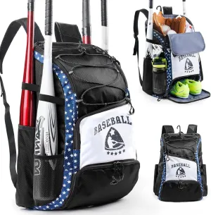 Baseball Bag for Youth & Adult with 4 Bat Sleeves - Softball Bat Bag with Shoe Compartment - Baseball Backpack for T-Ball, Softball Equipment, Baseball Gear, Baseball Bags for Boys 8-12