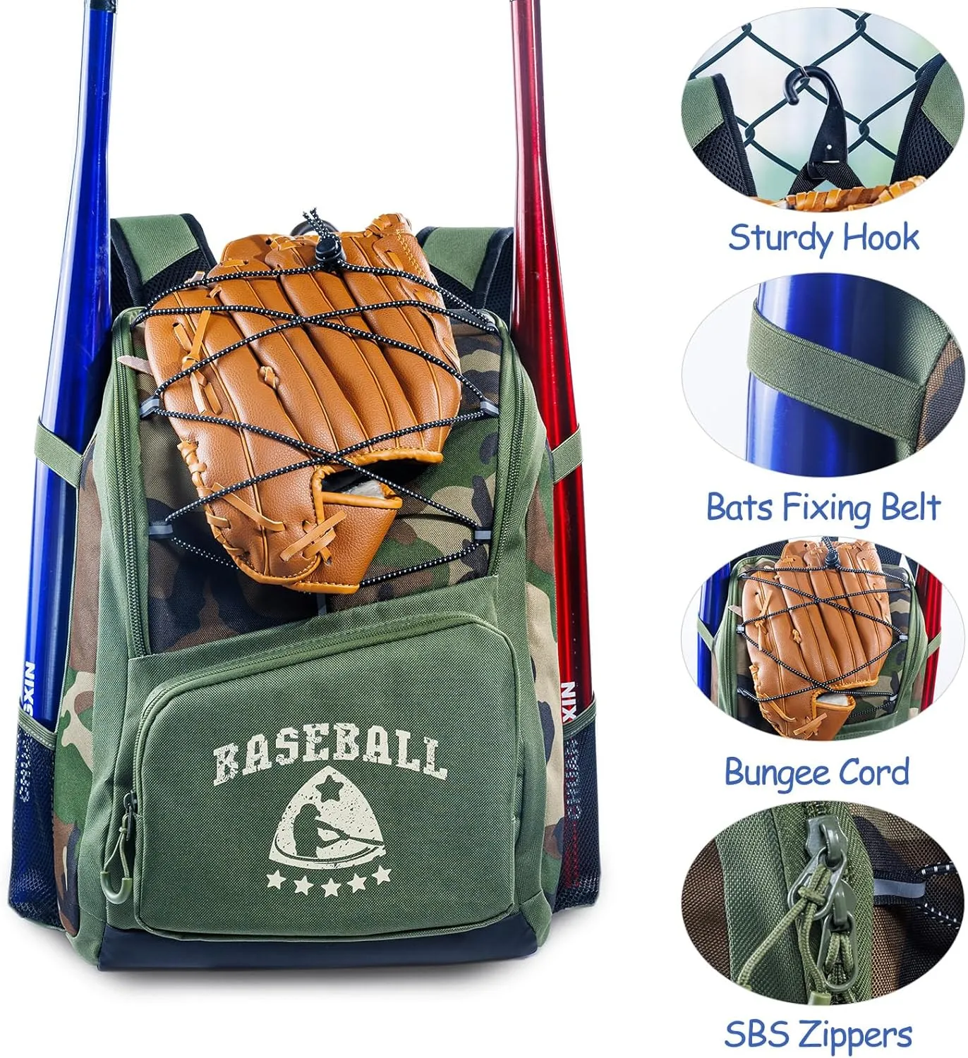 Baseball Bag for Youth & Adult with 4 Bat Sleeves - Softball Bat Bag with Shoe Compartment - Baseball Backpack for T-Ball, Softball Equipment, Baseball Gear, Baseball Bags for Boys 8-12