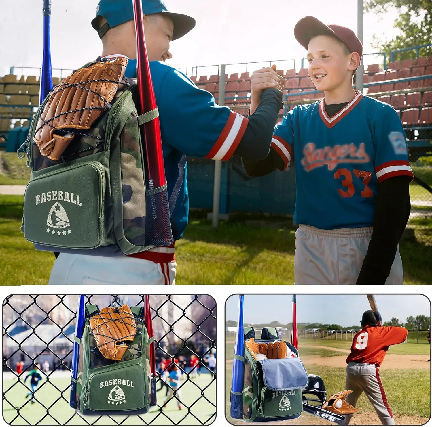 Baseball Bag for Youth & Adult with 4 Bat Sleeves - Softball Bat Bag with Shoe Compartment - Baseball Backpack for T-Ball, Softball Equipment, Baseball Gear, Baseball Bags for Boys 8-12