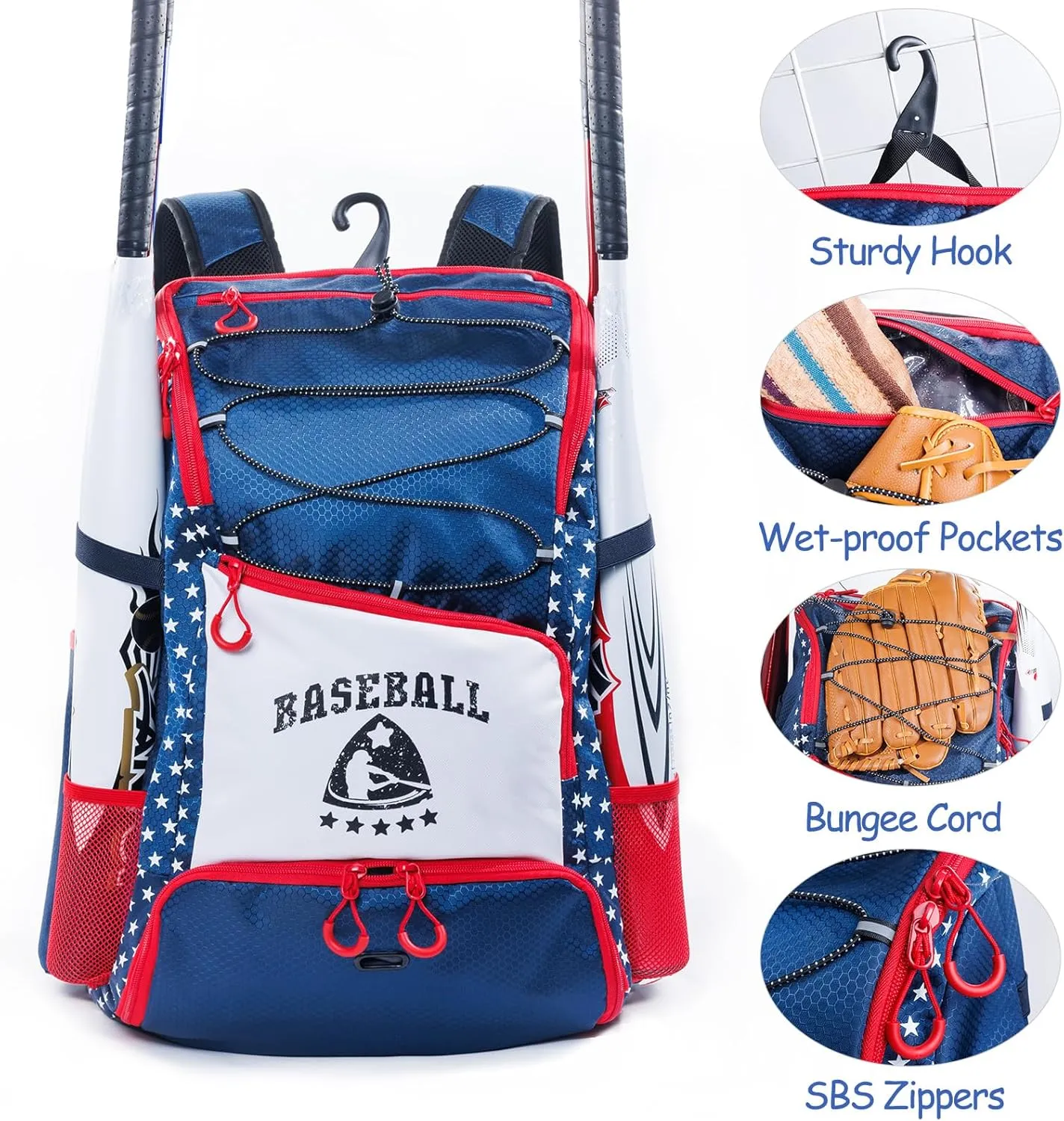 Baseball Bag for Youth & Adult with 4 Bat Sleeves - Softball Bat Bag with Shoe Compartment - Baseball Backpack for T-Ball, Softball Equipment, Baseball Gear, Baseball Bags for Boys 8-12