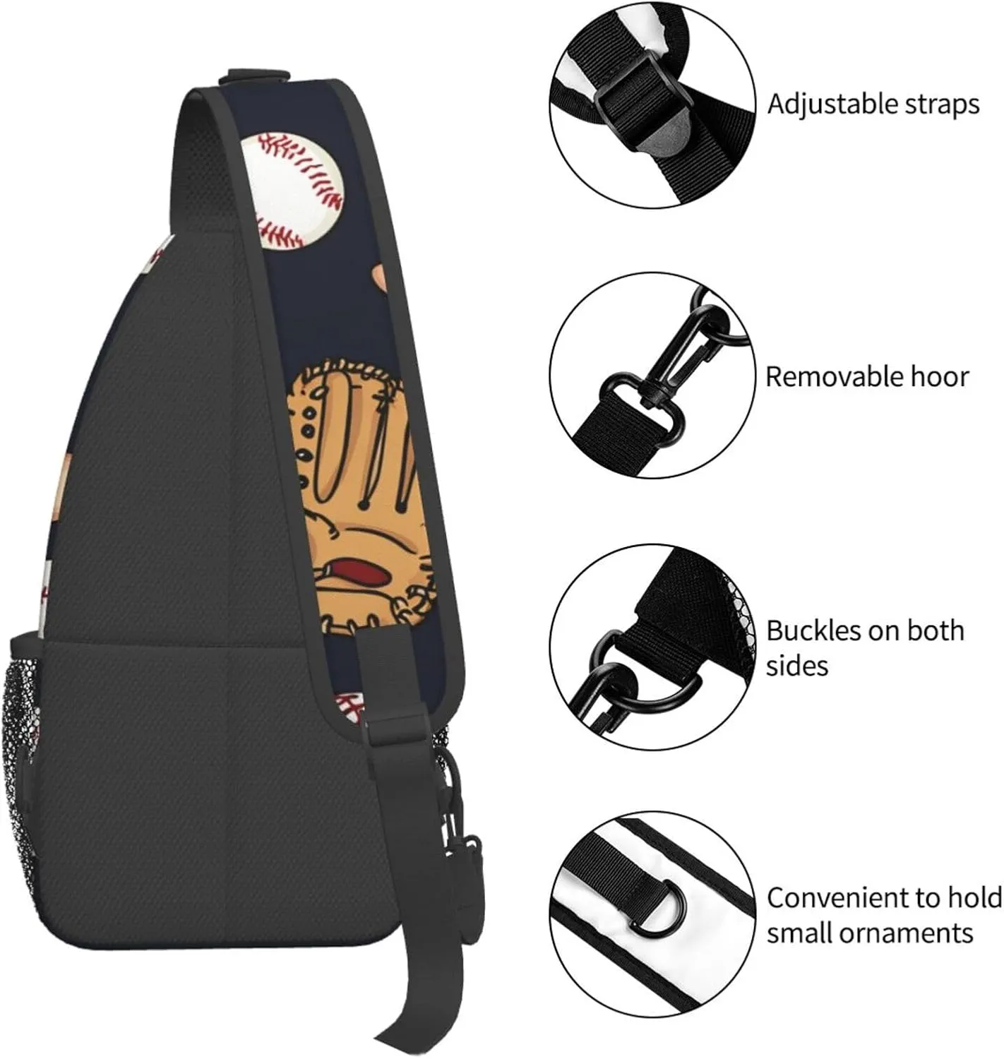Baseball Glove Bat Chest Bags Crossbody Sling Bag Shoulder Bag Travel Hiking Daypack For Men Women