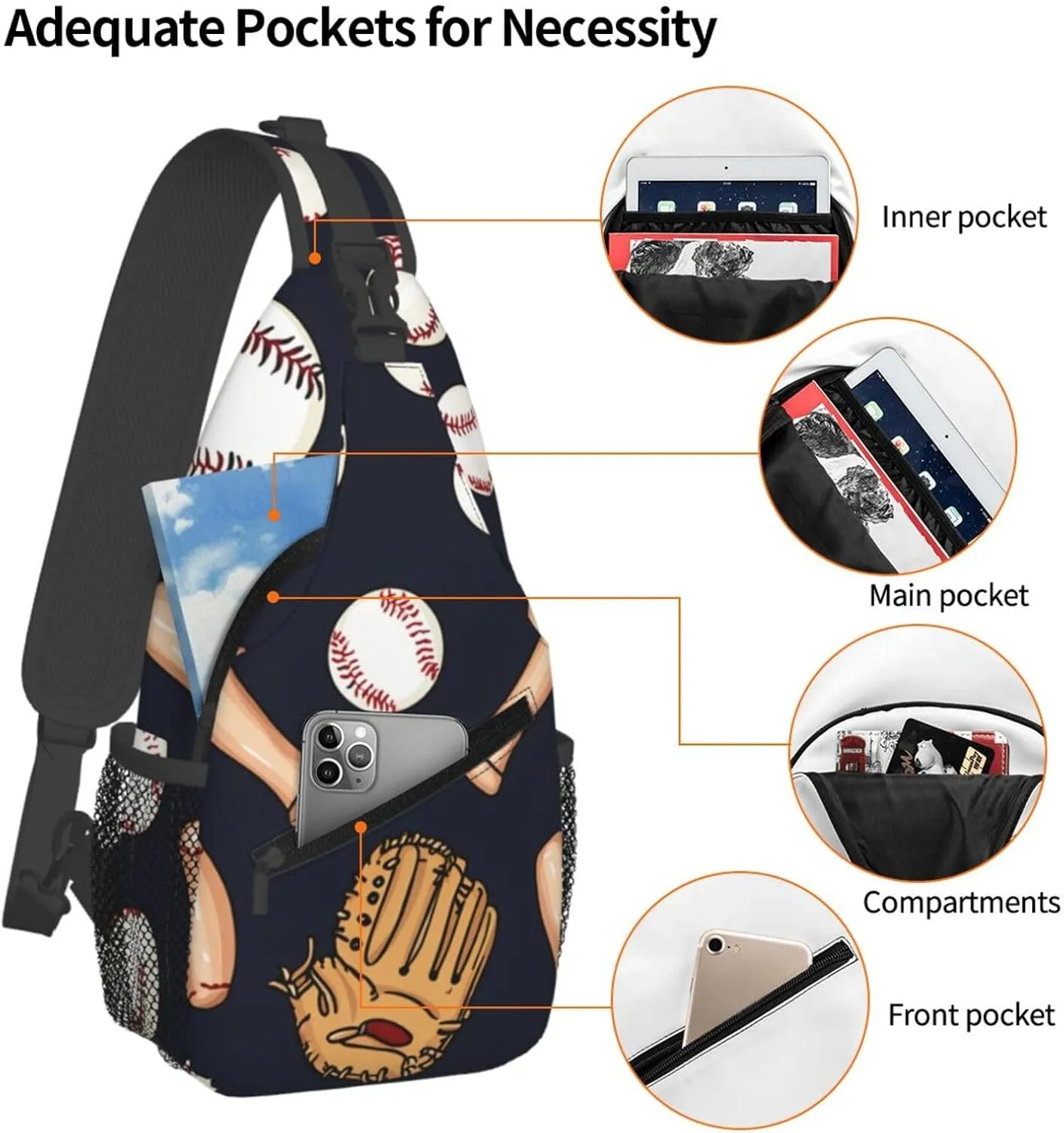 Baseball Glove Bat Chest Bags Crossbody Sling Bag Shoulder Bag Travel Hiking Daypack For Men Women