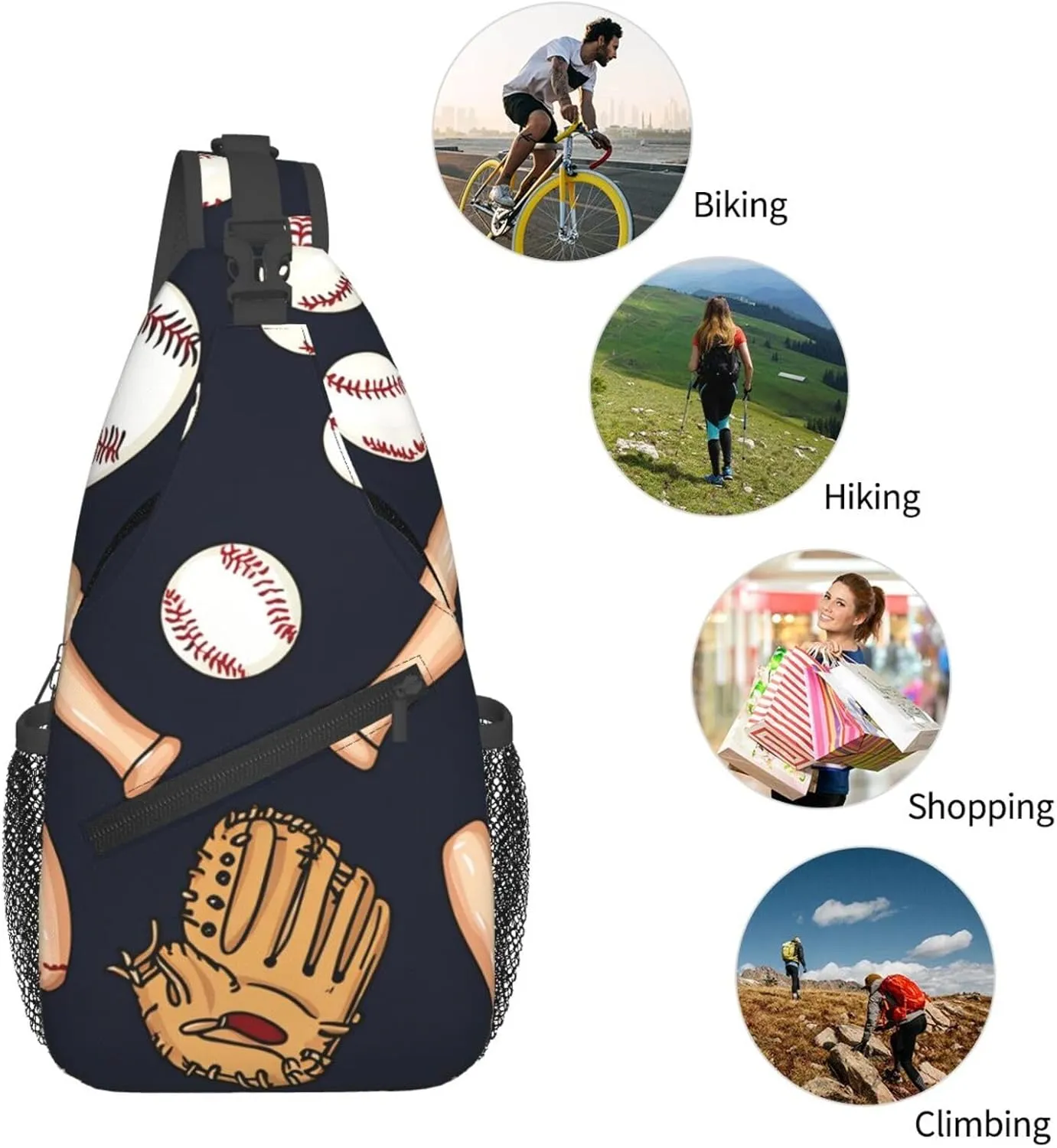 Baseball Glove Bat Chest Bags Crossbody Sling Bag Shoulder Bag Travel Hiking Daypack For Men Women
