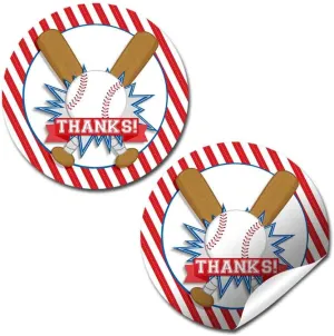 Baseball Themed Birthday Thank You Sticker Labels, 40 2" Party Circle Stickers by AmandaCreation, Great for Party Favors, Envelope Seals & Goodie Bags