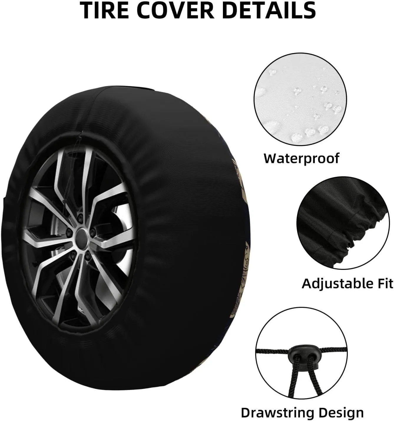 Bat Print Tire Cover Outdoor Waterproof Snow Sun Rain Wheel Cover Portable Wheel Bags Camper Spare Tire Cover Universal Car Tire Protectors for Trailer RV SUV