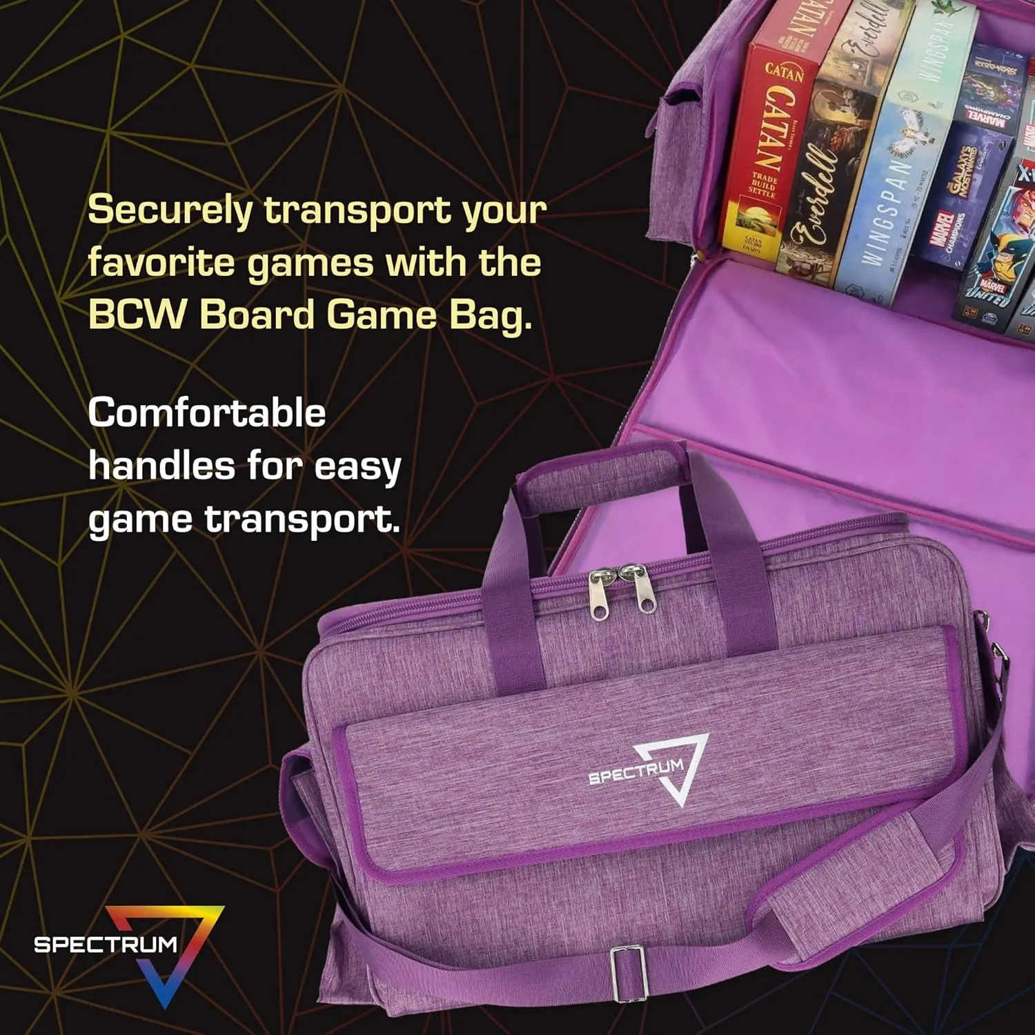 BCW Spectrum Board Game Bag | Durable Duffle for 6-8 Board Games | Expandable Pockets & Storage | Comfortable Removable Shoulder Strap | Easy Top & Side Access
