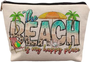 Beach Makeup Bag, Beach Gifts for Women Friends, Gifts for a Beach Lover, Beach Vacation Gifts, The Beach is My Happy Place Makeup Cosmetic Bag for Purse, Beachy Gifts