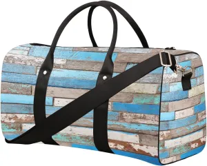 Beach Wood Art Travel Duffel Bag for Women Men Small Sport Gym Bag Waterproof Weekender Overnight Lightweight Carry on Foldable Gym Bag for Training Swim Yoga Traveling Handbag