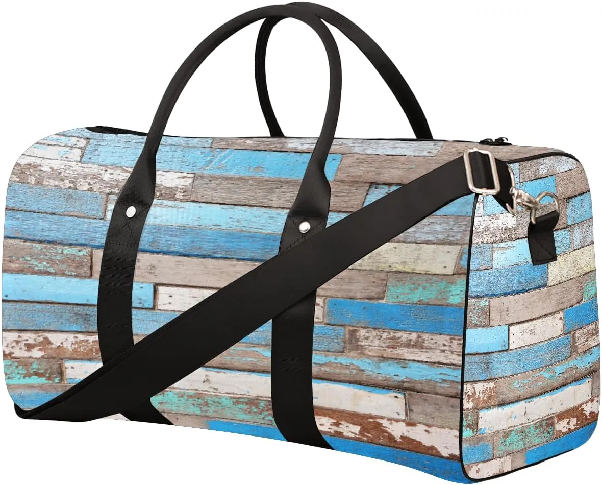 Beach Wood Art Travel Duffel Bag for Women Men Small Sport Gym Bag Waterproof Weekender Overnight Lightweight Carry on Foldable Gym Bag for Training Swim Yoga Traveling Handbag