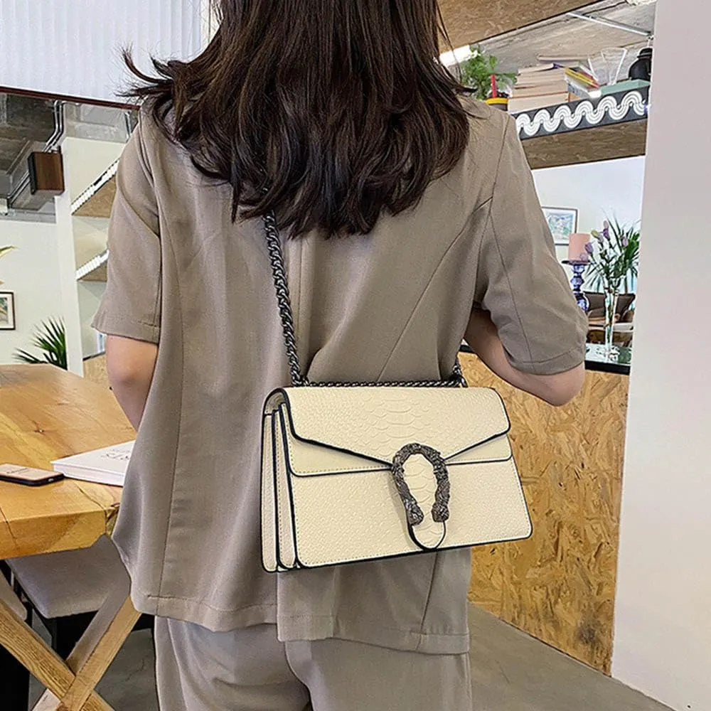 Bealin Women's Crossbody Shoulder Bag Retro Snake Print Square Satchel Handbag Chain Strap Clutch Leather Bag