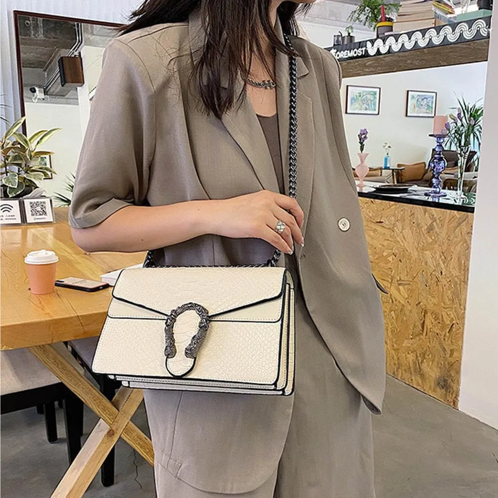 Bealin Women's Crossbody Shoulder Bag Retro Snake Print Square Satchel Handbag Chain Strap Clutch Leather Bag