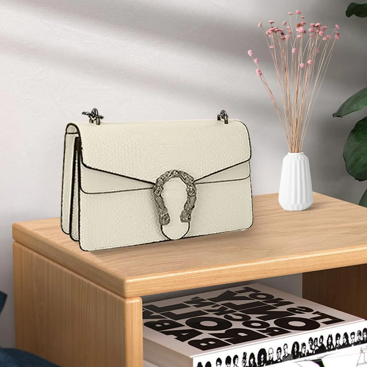 Bealin Women's Crossbody Shoulder Bag Retro Snake Print Square Satchel Handbag Chain Strap Clutch Leather Bag