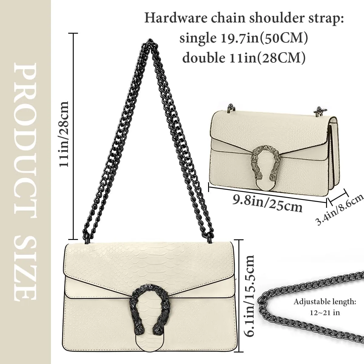 Bealin Women's Crossbody Shoulder Bag Retro Snake Print Square Satchel Handbag Chain Strap Clutch Leather Bag
