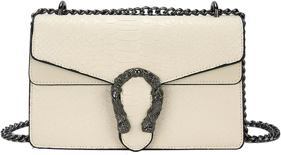Bealin Women's Crossbody Shoulder Bag Retro Snake Print Square Satchel Handbag Chain Strap Clutch Leather Bag