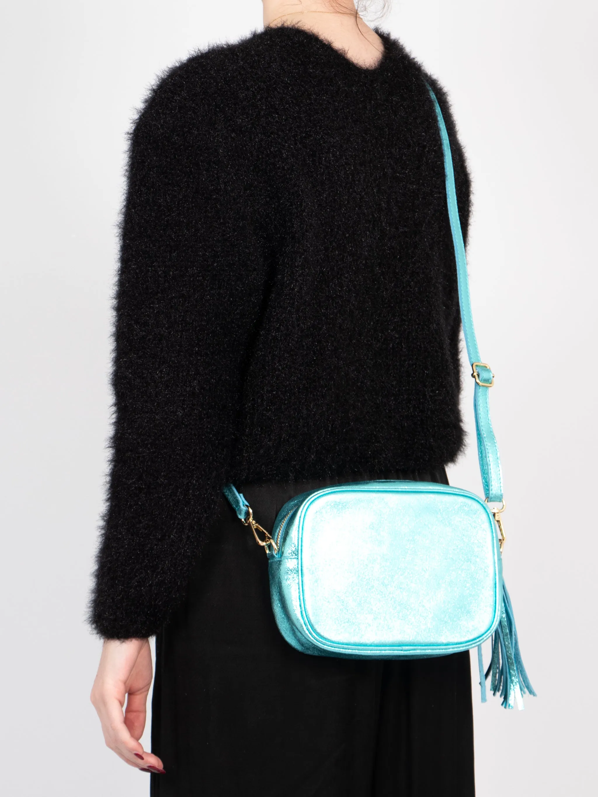 Beau - Italian Leather Crossbody Bag - Aqua, Metallic