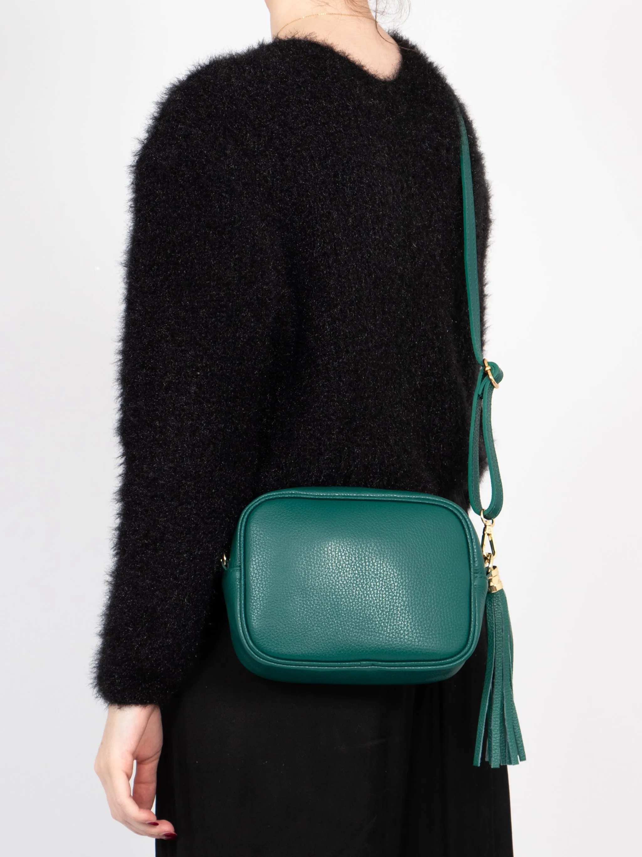 Beau Italian Leather Crossbody Bag - Emerald Green, Pebbled