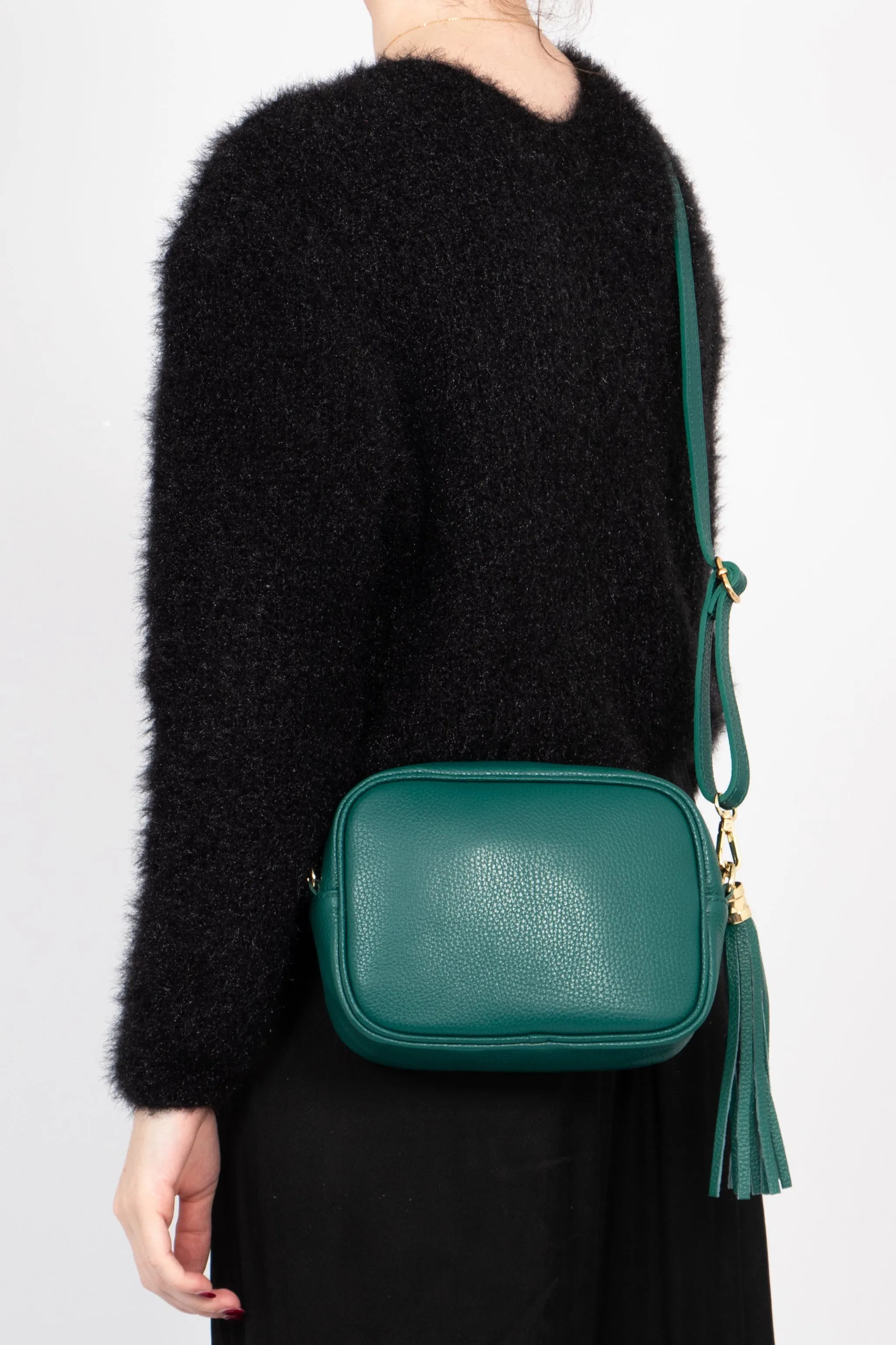 Beau Italian Leather Crossbody Bag - Emerald Green, Pebbled