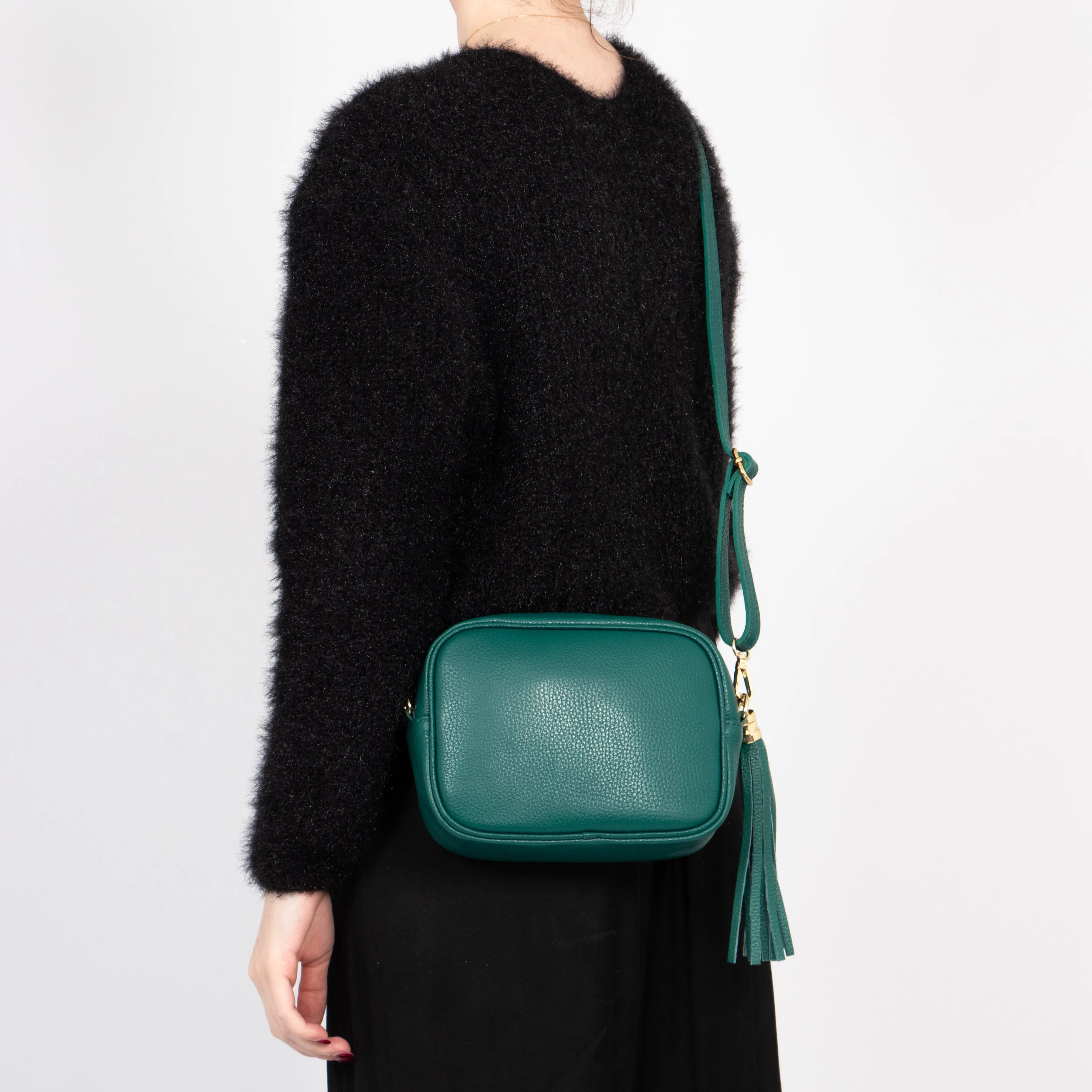 Beau Italian Leather Crossbody Bag - Emerald Green, Pebbled
