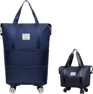 Beente Travel Bag with Wheels - 2025 New Large Capacity Travel Bag, Equipped with Detachable Universal Wheels, The Foldable Carry-On Luggage Bags is Suitable for Trips, (Dark blue)