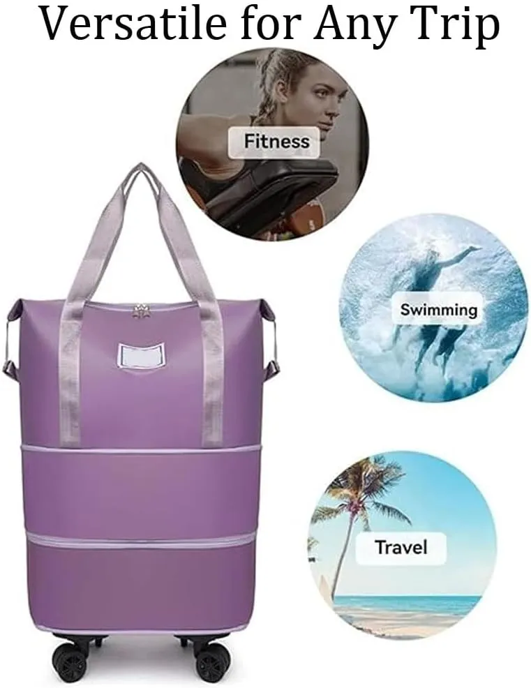 Beente Travel Bag with Wheels, Kulken Rolling Duffle Bag, 28-58L Expandable Foldable Travel Duffel Bag (Dark blue)