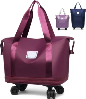 Beente Travel Bag with Wheels, Kulken Rolling Duffle Bag, 28-58L Expandable Foldable Travel Duffel Bag (Dark Purple)