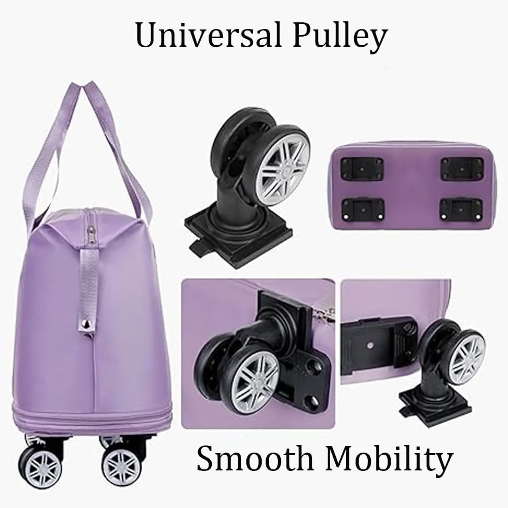 Beente Travel Bag with Wheels, Kulken Rolling Duffle Bag, 28-58L Expandable Foldable Travel Duffel Bag (Dark Purple)