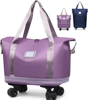 Beente Travel Bag with Wheels, Kulken Rolling Duffle Bag, 28-58L Expandable Foldable Travel Duffel Bag (Light Purple)