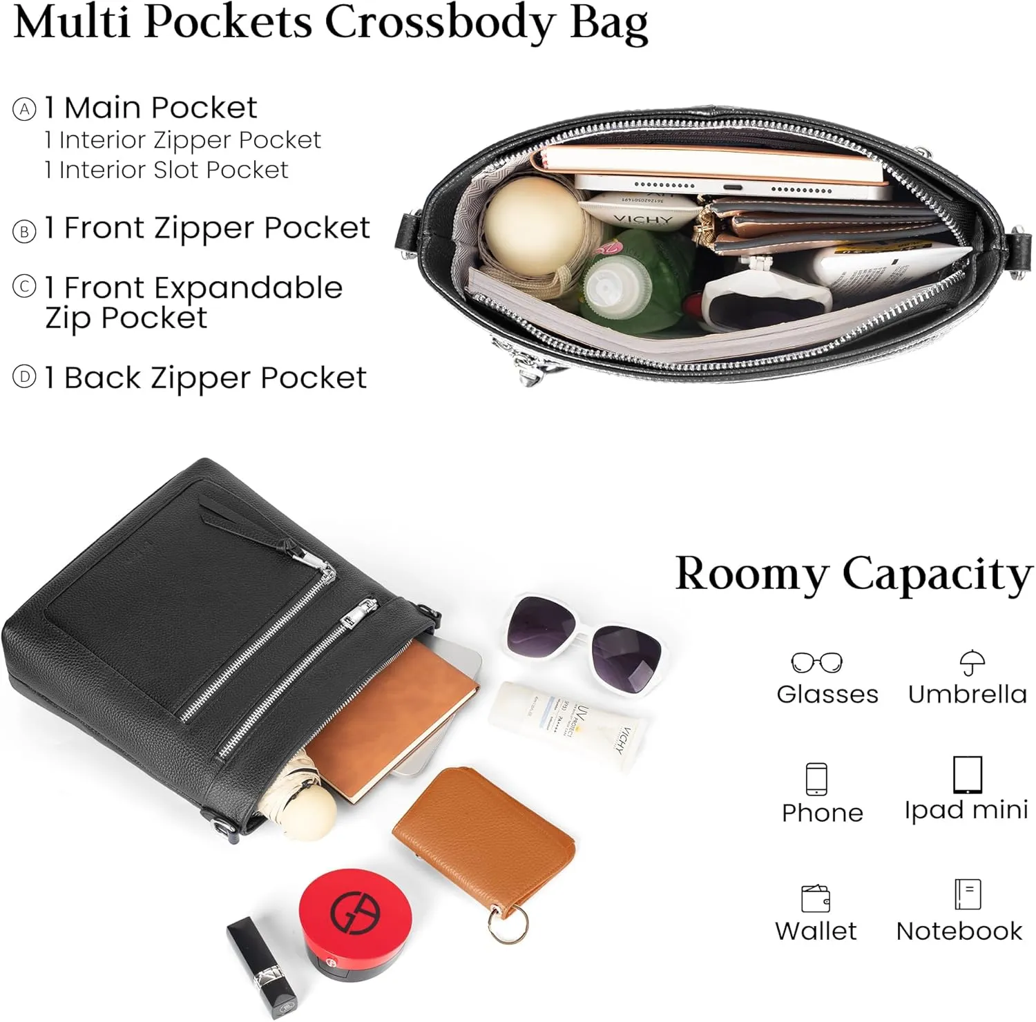 befen Genuine Leather Crossbody Bags for Women, Women's Lightweight Medium Crossbody Shoulder Purses Handbags