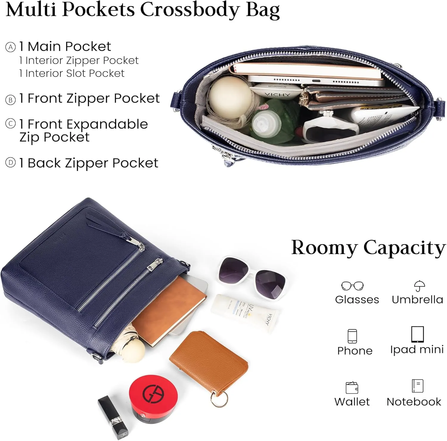 befen Genuine Leather Crossbody Bags for Women, Women's Lightweight Medium Crossbody Shoulder Purses Handbags