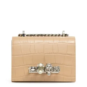 Beige jewelled croco print satchel